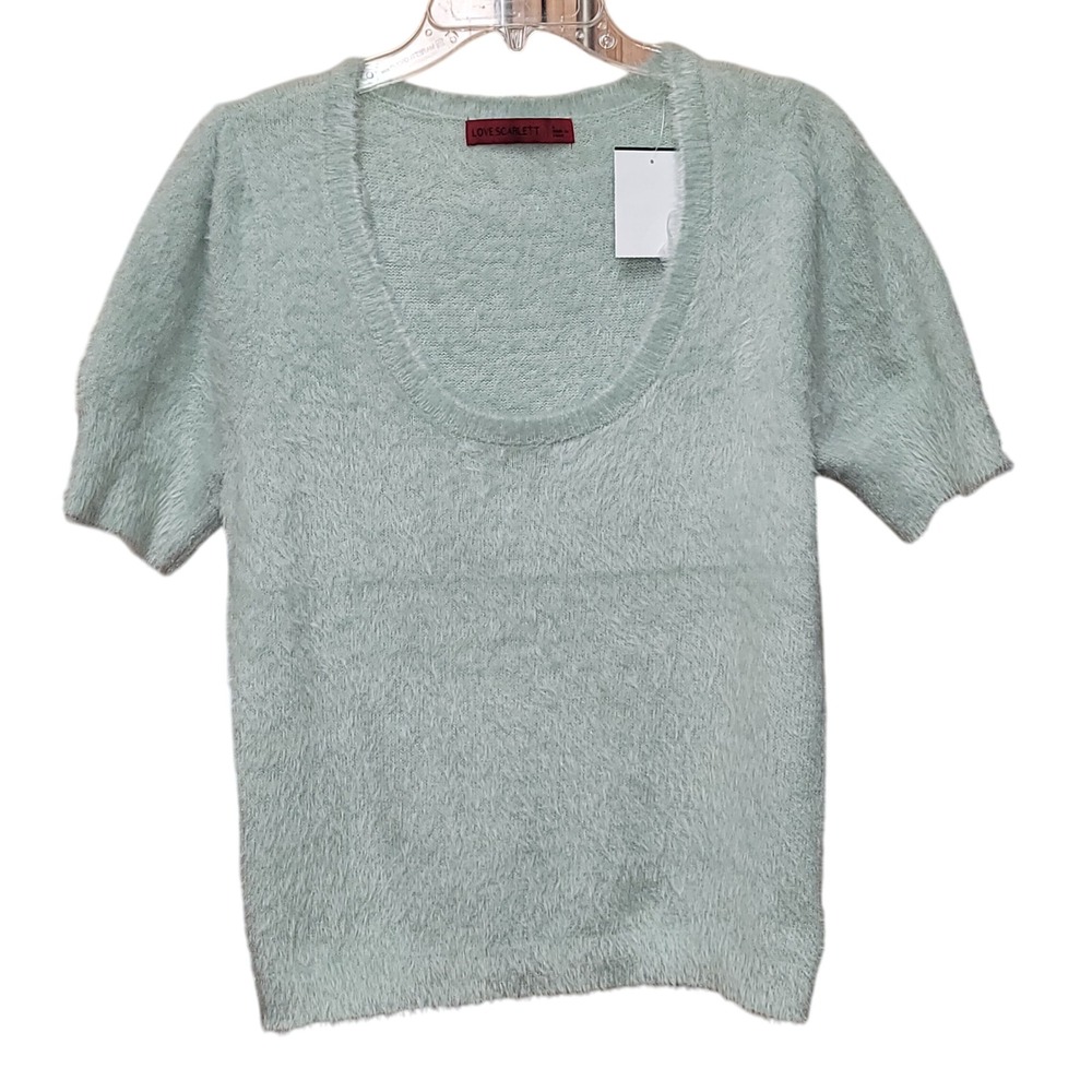 Love Scarlett Womens Embellished Short Sleeves Soft Cozy Sweater L Preppy Office